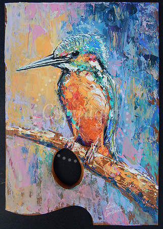 Kirkconnel Kingfisher, palette knife acrylics on artist palette