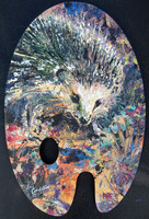 Autumn Hedgepig (hedgehog), palette knife acrylics on artist palette