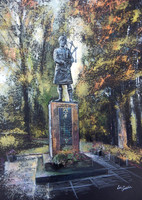 Lest We Forget: Memorial Statue, Sanquhar, Scotland - acrylics and coloured pencil