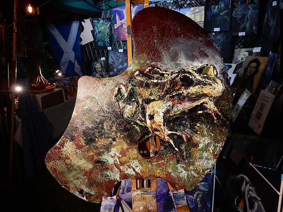 Frog, palette knife acrylics on artist palette