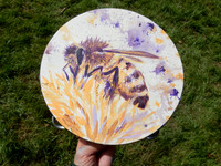Honey Bee, acrylics on tambourine