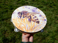 Honey Bee, acrylics on tambourine