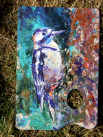 Woodpecker, palette knife acrylics on artist palette