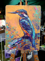 Kingfisher, palette knife acrylics on chopping board