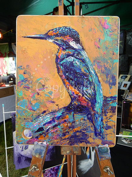 Kingfisher, palette knife acrylics on chopping board