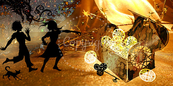 The two children discover the treasure chest - Book illustration - papercut and digital