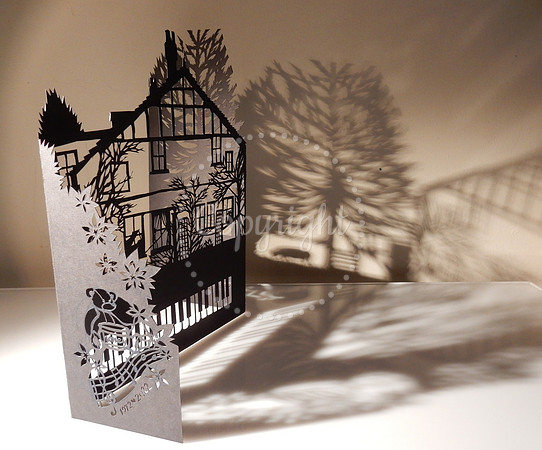Anniversary Papercut Card house and garden
