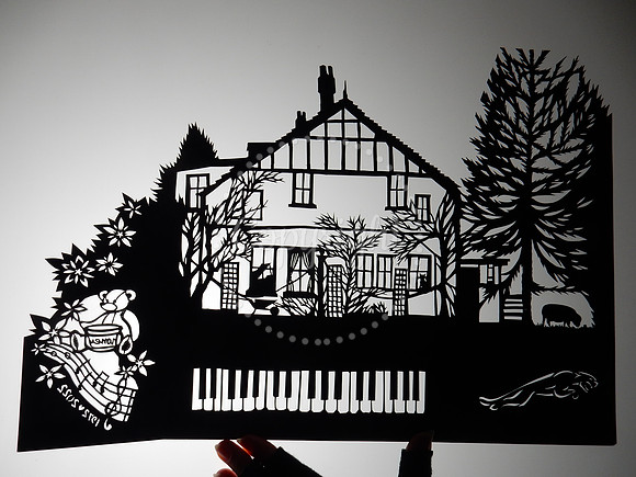 Anniversary Papercut Card house and garden