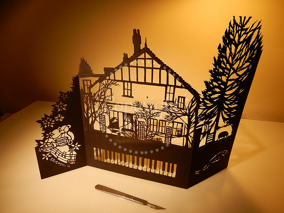 Anniversary Papercut Card house and garden