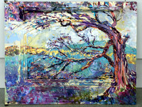 Tennyson Down, Isle of Wight, palette knife acrylics on recycled oven door