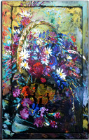 Flower Basket, palette knife acrylics on recycled television