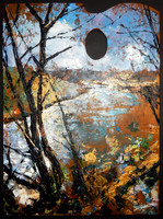 Nith Palette, Nith Valley, Kirkconnel, Sanquhar, Scotland, palette knife acrylics on vintage palette