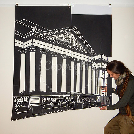 Cambridge Window Wanderland giant papercut triptych installation (detail in progress)