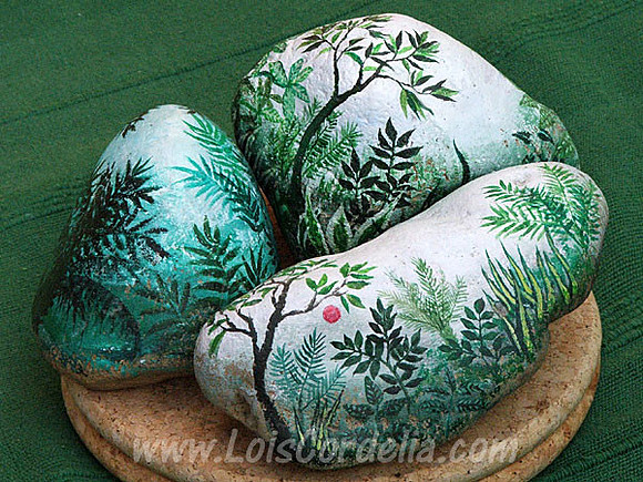 Secret Garden - set of three painted stones