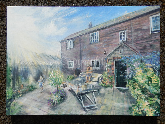 Garden and house, with figures, commission